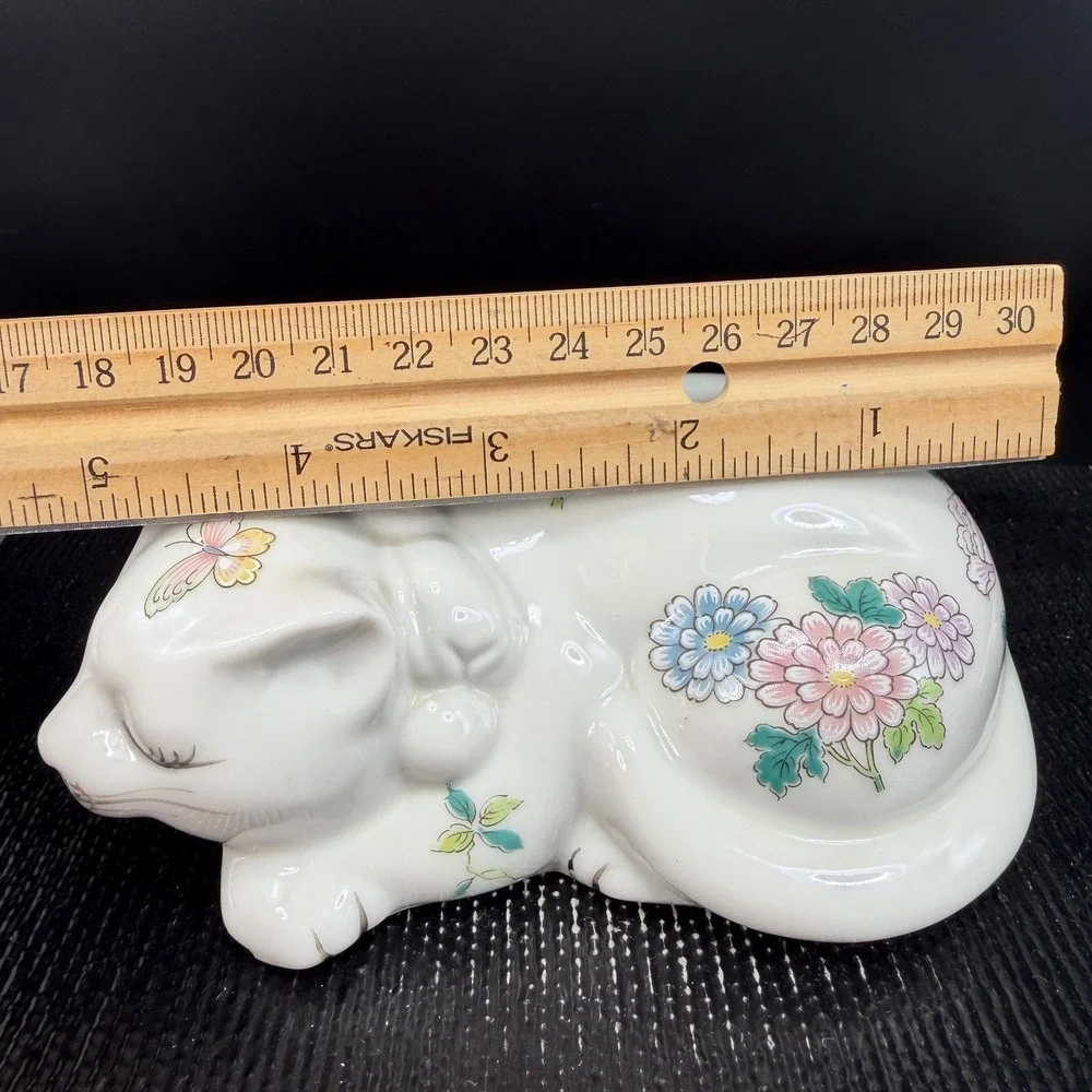 Takahashi San Francisco Cho Cho Sleeping Cat Figurine Floral Butterfly Japan 5in